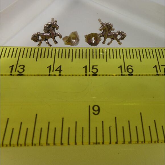 Vintage Unicorn Sterling Silver Stud Earrings Made in Thailand New-old-stock - Picture 5 of 6